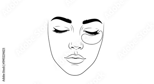 Minimalist line art of a woman's face with closed eyes and under-eye patches