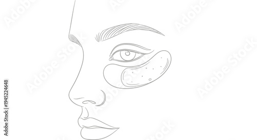 Minimalist Line Art of Woman's Face with Eye Patches, Beauty and Skincare Concept