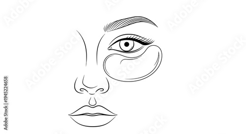 Minimalist Line Art of Woman's Face with Eye Patches, Beauty and Skincare Concept