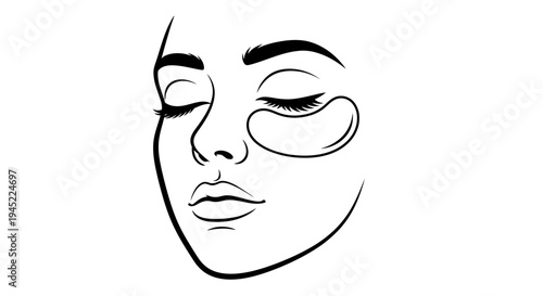Minimalist Line Art of Woman's Face with Under Eye Patches, Skincare Concept
