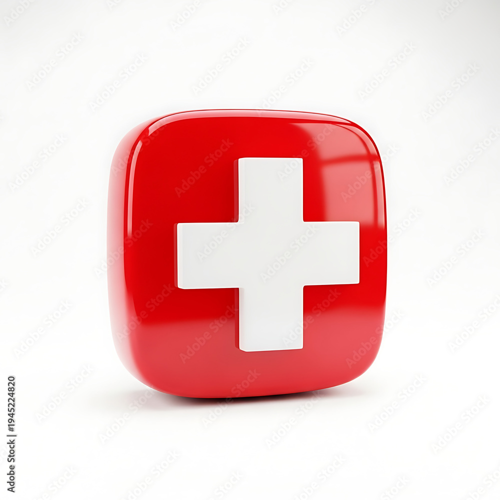 Obraz premium Red Swiss flag icon, symbolizing healthcare and neutrality.