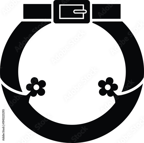 Vector illustration of a stylized black and white belt with flowers