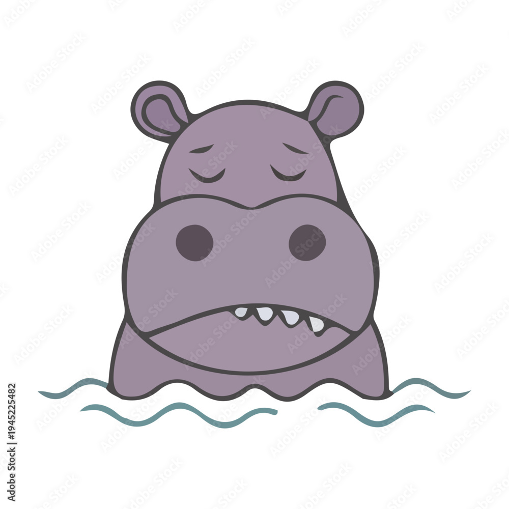 Fototapeta premium Sad Hippo Cartoon Illustration