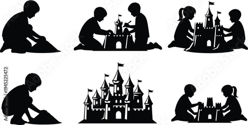 Silhouette people wearing baseball caps, expressive poses illustration, casual stances, gesture recognition concept, walking, pointing, squatting, body language depiction