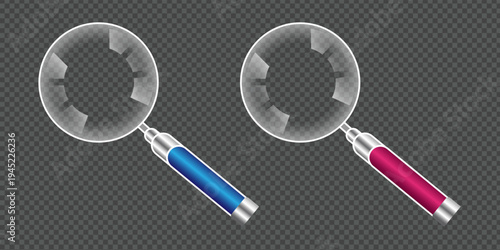 Realistic transparent magnifying glass isolated background lens search tool zoom magnify optical loupe clarity optical lens magnifier reflection inspection vector illustration design.
