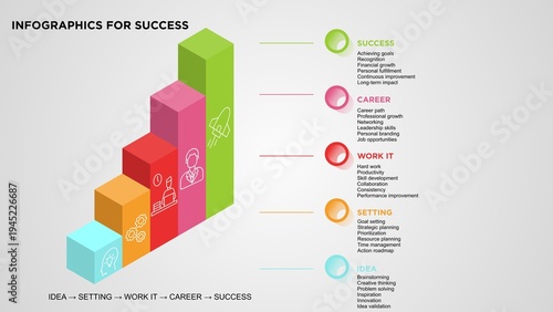 Infographic for success design template. Creative concept with 5 steps. Can be used for workflow layout, diagram, banner, webdesign. Vector illustration