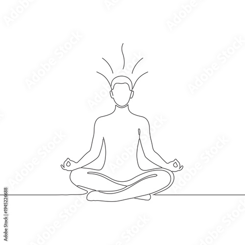 Line art illustration of person meditating in lotus pose