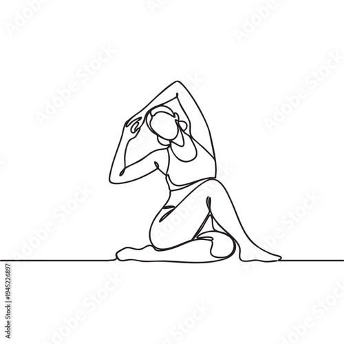 Minimalist line drawing of a woman practicing yoga pose