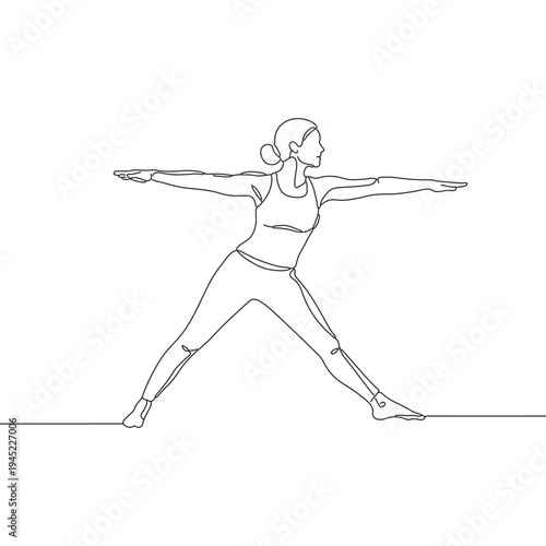 Woman doing yoga pose on wall in line art style