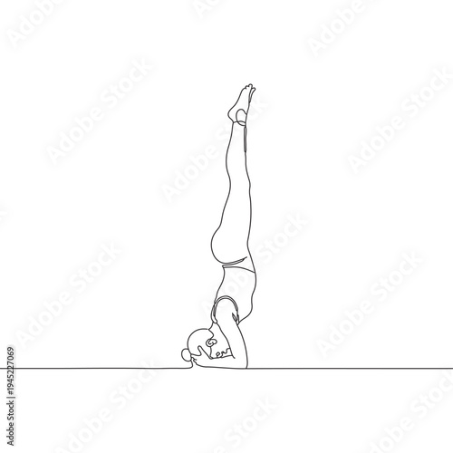 Woman performing headstand yoga pose line drawing