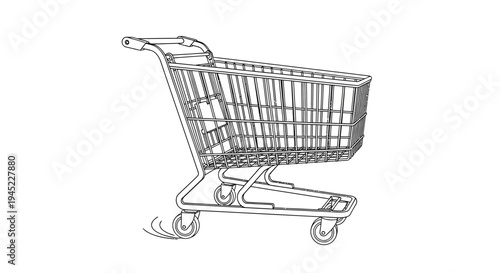 Hand-drawn sketch of an empty shopping cart on a white background