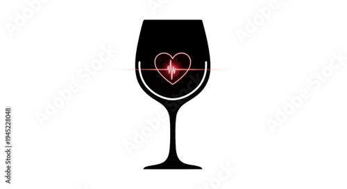 Heartbeat Pulse Inside Wine Glass Silhouette, Love for Wine Concept