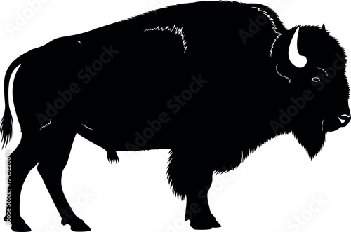 American Bison Buffalo Silhouette Vector Illustration Isolated on White Background for Wildlife Conservation National Park Symbol and North American Wilderness Logo