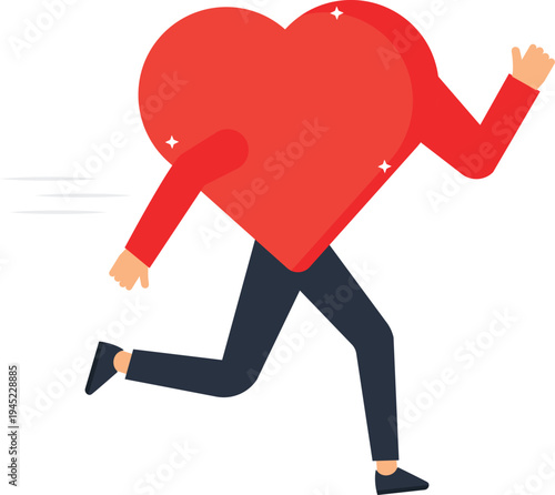 Red heart running fast urgent feeling love symbol quick pace emotional rush flat design modern graphic speed motion active concept health care dynamic movement