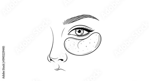 Close-up sketch of a woman's eye with under-eye patches, beauty and skincare concept