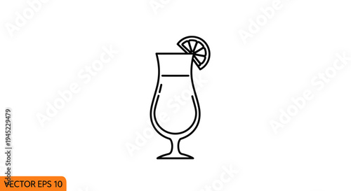 Cocktail Glass Icon with Lemon Slice - Minimalist Line Art
