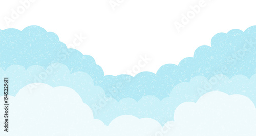 Sky with Clouds and grain texture. Summer white blue banner with copy space. Vector illustration in flat style. Cloudy nature abstract wallpaper. Geometric design.