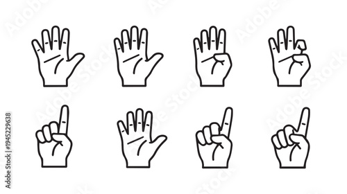 Collection of Hand Gestures Icons Set Counting and Communication Symbols Line Art