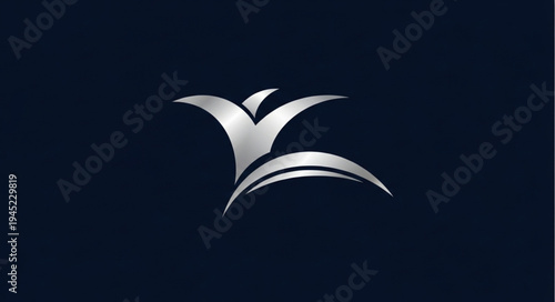 Silver abstract bird logo design on dark background.