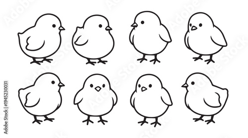 Cute Baby Chicks Line Art Collection Easter Spring Animals Simple Vector Illustration
