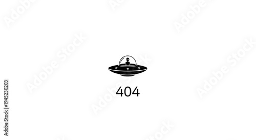 Alien UFO 404 Error Page Not Found Concept, Flying Saucer with Alien Icon