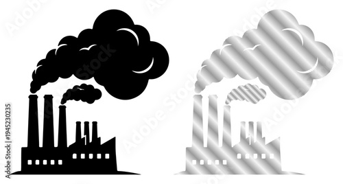 Industrial factory emitting dark and metallic smoke, symbolizing pollution and environmental impact.