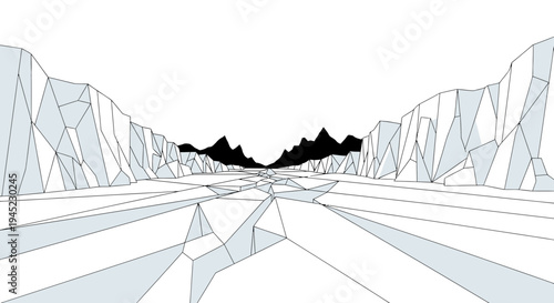 Arctic landscape with icebergs and mountains, minimalist line art style