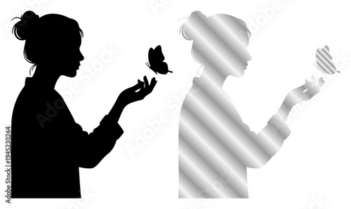 Woman's silhouette with a butterfly on her hand, symbolizing freedom and transformation