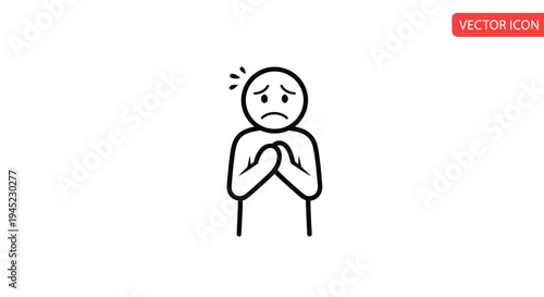 Begging stick figure, pleading, hopeful, desperate, asking for help, prayer hands icon