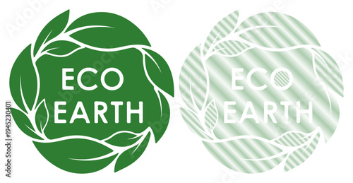 Green eco friendly circular emblem with leaves and text "Eco Earth"