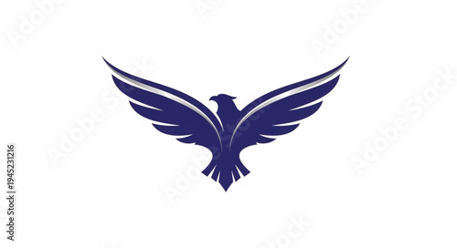 Stylized Dark Blue Eagle Spreading Wings Logo.