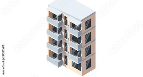 Modern Apartment Building With Balconies And Windows.