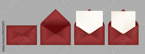 Set of Blue Red Envelope with Blank Paper Card Graphic illustration