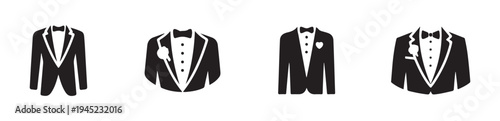 Man formal suit jacket icons showing different neckwear and floral lapel details