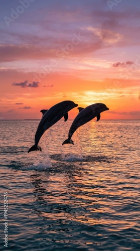 Dolphins Jumping at Sunset