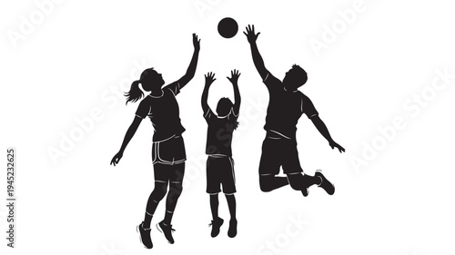 Set of 3 black silhouette basketball players vector