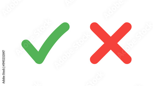Green check mark and red cross icons designed as flat vector graphic symbols for validation and choice, isolated on transparent background.