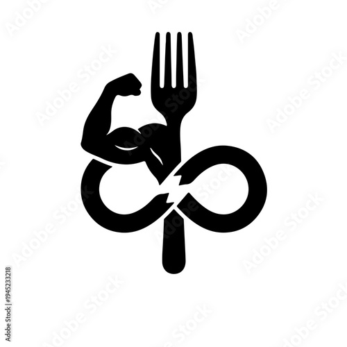 minimalist symbol featuring a dinner fork breaking through a chain, representing the nutritional intervention that breaks the cycle of chronic malnutrition and health deficiency