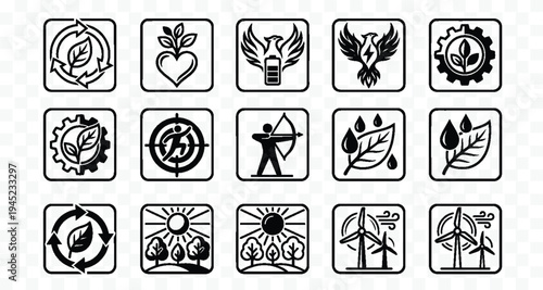Collection of eco friendly and nature inspired icons