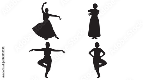 Set of 4 yoga poses silhouettes vector