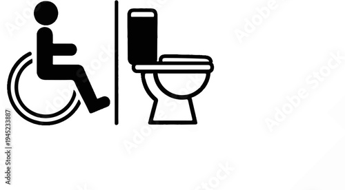 Icon depicting a person in a wheelchair next to a toilet