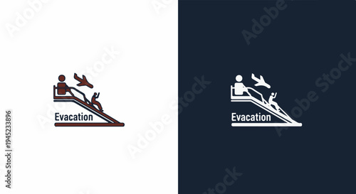 Icon showing people evacuating a plane via a ramp