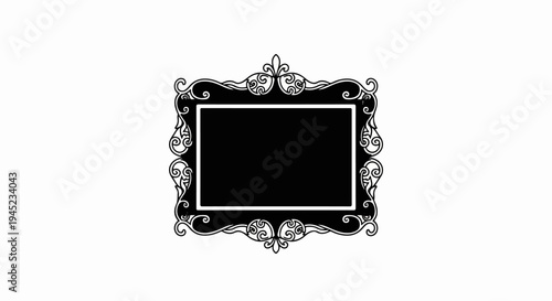 Ornate black frame with intricate scrollwork and a central dark rectangle