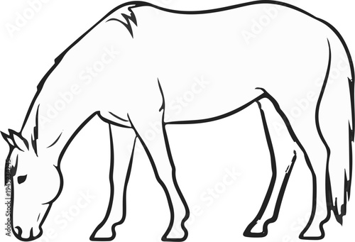 Outline drawing of a horse with its head down grazing