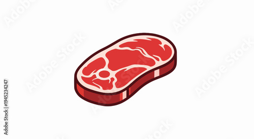 Isometric illustration of a raw steak with visible marbling and fat