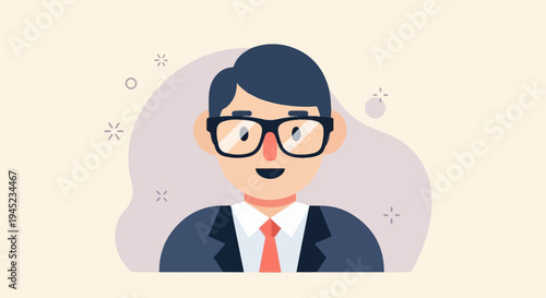 Friendly professional with glasses, suit, and tie on a light background