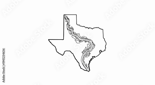 Outline of Texas with a detailed river map graphic running through it