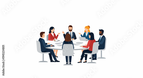 Diverse business people gathered around a table, discussing ideas