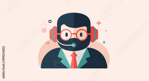 Flat illustration of a person wearing headphones and glasses