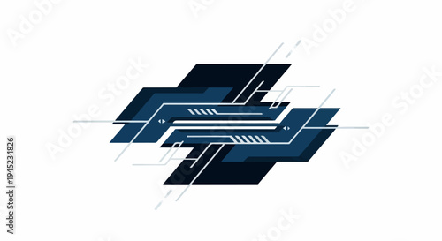 Geometric abstract design with layered dark blue shapes and lines